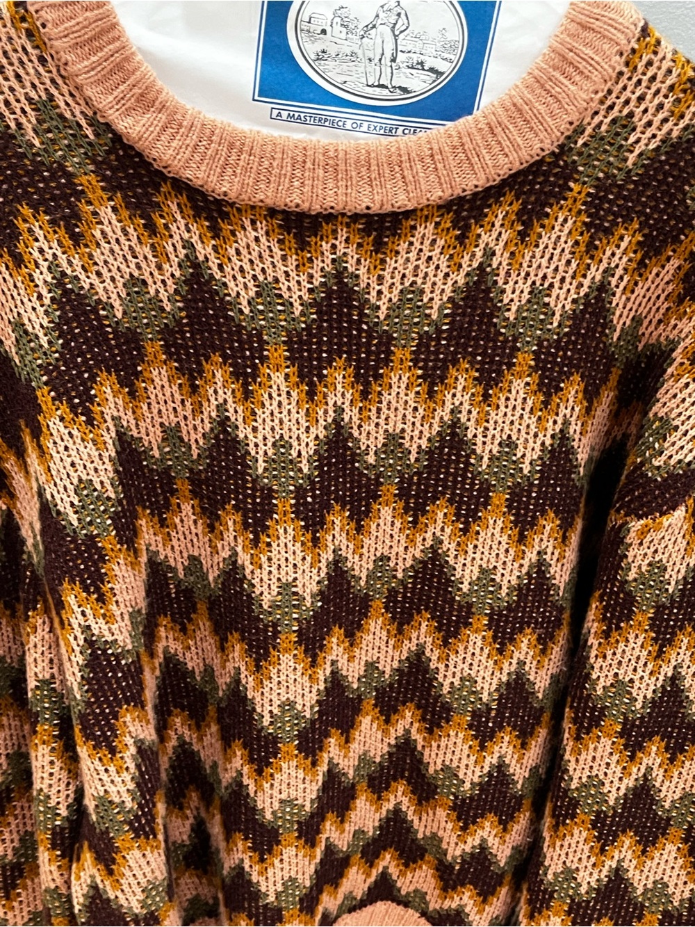 BDG Small Zigzag Knit Crewneck in Pink, Plum, Mustard & Olive—Worn Once!